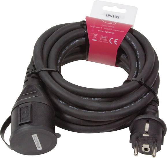 Un câble de rallonge noir avec une étiquette rouge indique la marque 'LPS102', adapté pour une tension secteur de 16 A, 250 V.