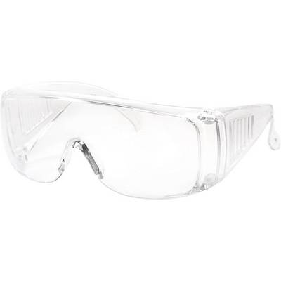 Lunettes de protection transparentes avec des branches larges et un design arrondi, adaptées à la protection des yeux dans des environnements artisanaux ou chimiques.
