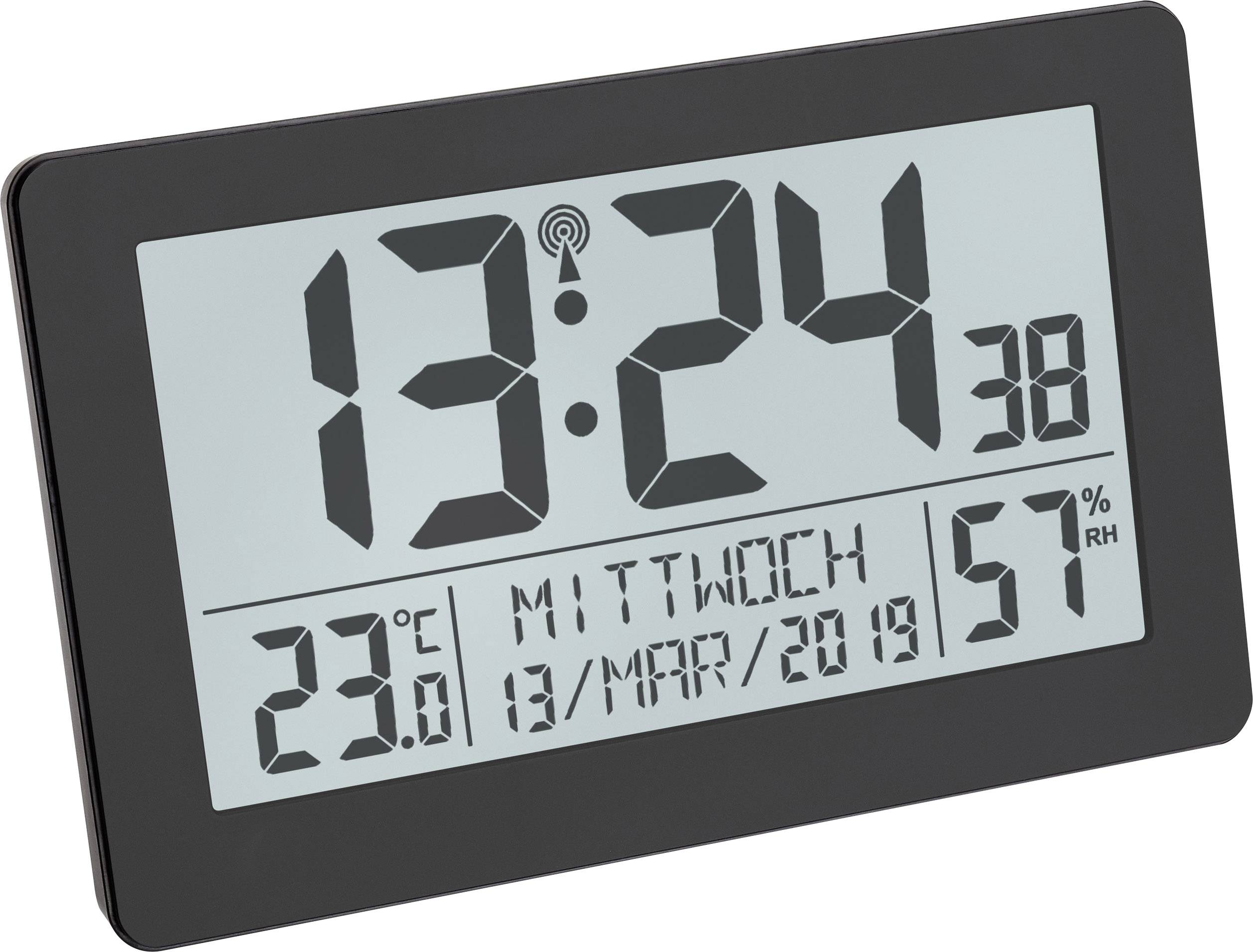 Horloge radiopilotée TFA Dostmann 60.2557.01 radiopiloté(e) 20.6 cm x 3 cm x 13 cm noir grand écran