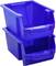 Deux boîtes de rangement en plastique bleu empilées, avec des ouvertures frontales, adaptées au stockage de petits objets.