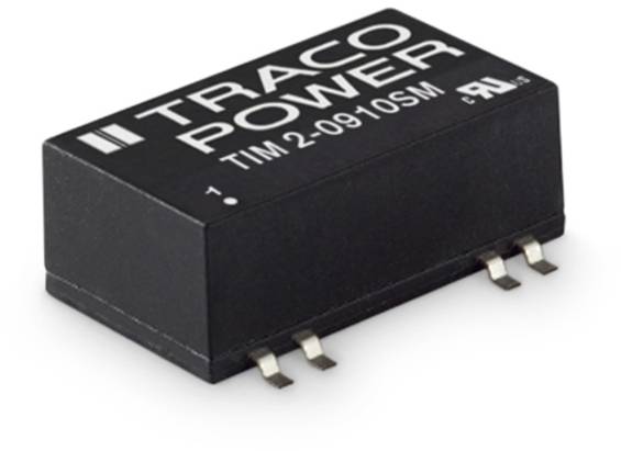 Un convertisseur de puissance TRACO noir avec la désignation 'TIM 2-0910SM' et quatre connexions à sa base.