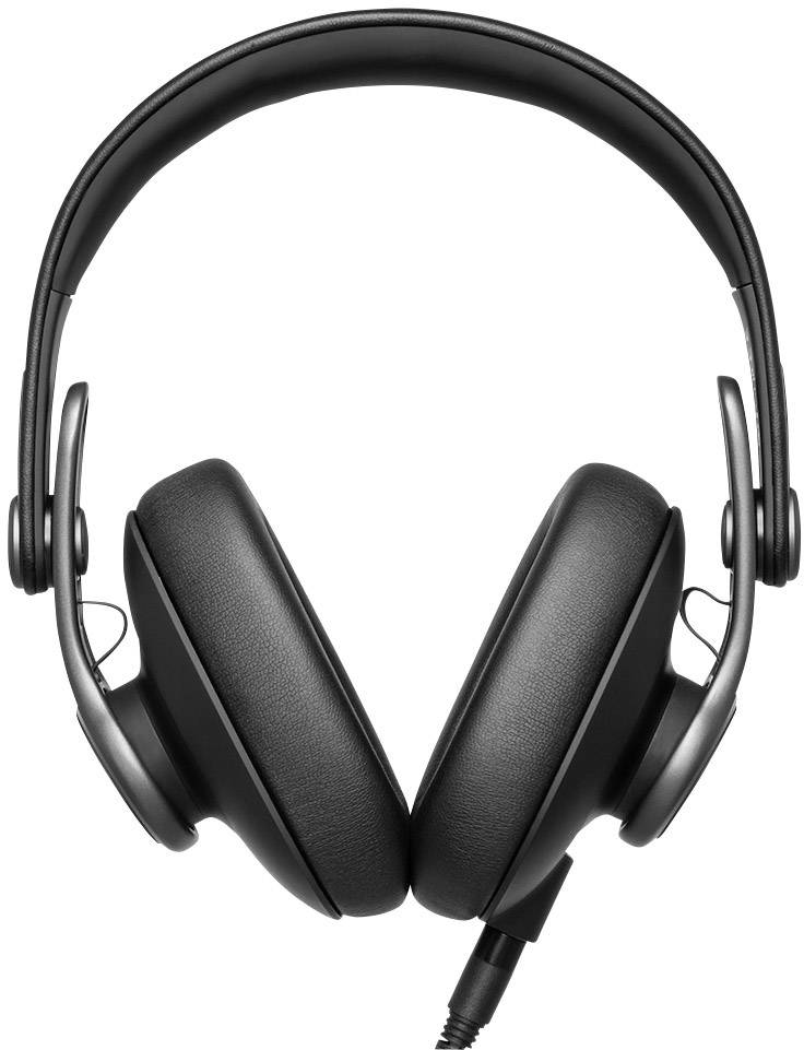 Une paire d'écouteurs noir over-ear avec un câble sortant par le bas. Ils sont photographiés sur une surface blanche.