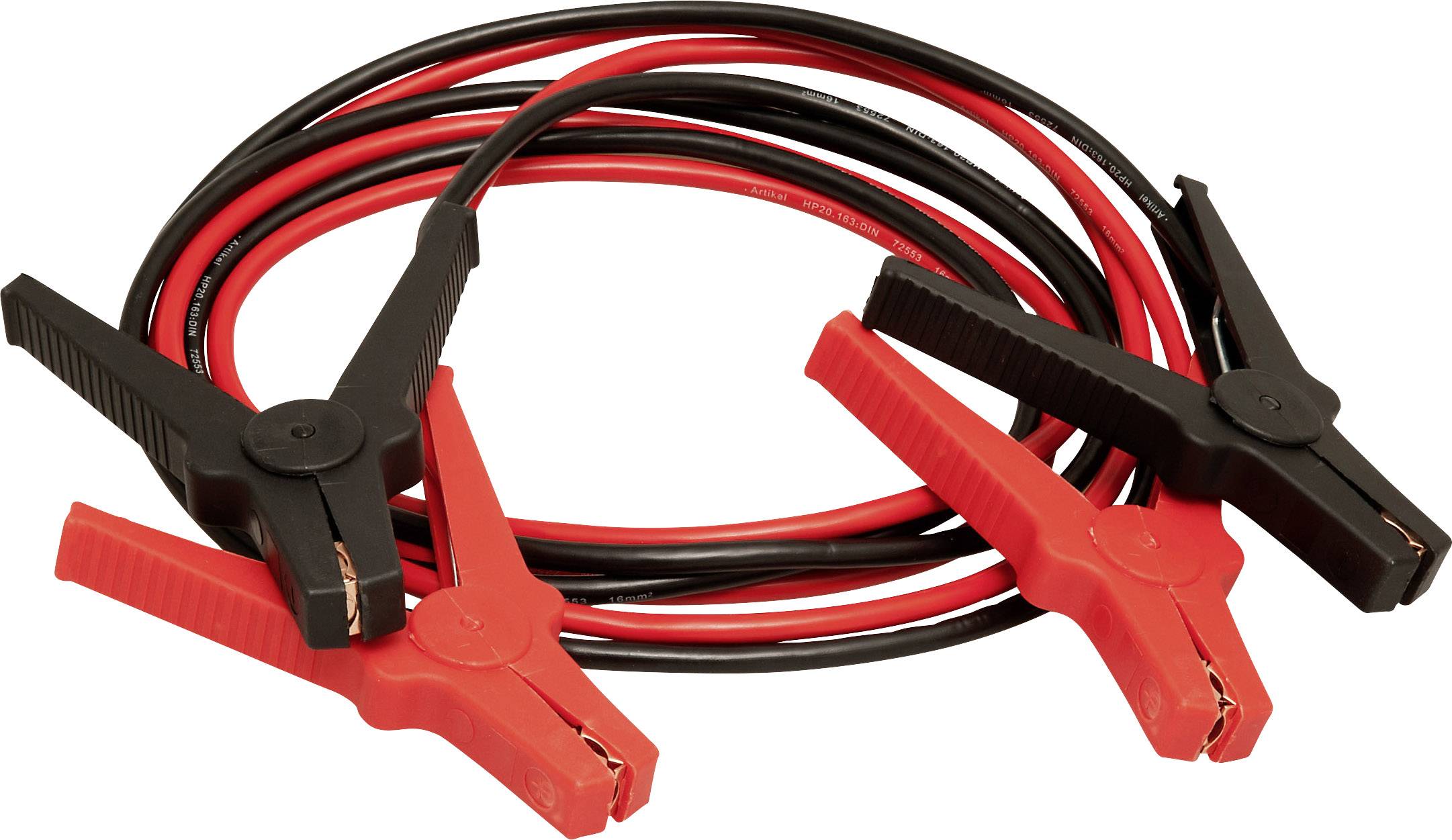Câble de démarrage rouge et noir avec pinces pour le pontage des batteries de véhicules.