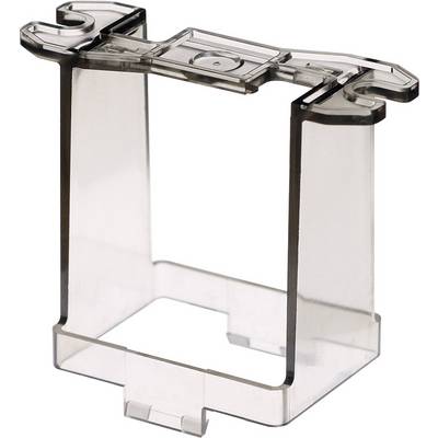Support de fusible en plastique, transparent, rectangulaire, avec un crochet en haut pour la fixation, utilisé pour une installation sécurisée.