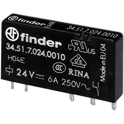Finder 34.51.7.024.4010 Relais pour circuits imprimés 24 V/DC 6 A 1 inverseur (RT) 20 pc(s) Tube