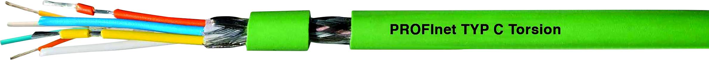 Câble Profinet de type C vert avec plusieurs conducteurs colorés, adapté aux connexions de réseaux industriels.
