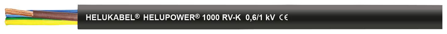 Câble électrique avec conducteurs internes multicolores. Marquage : 'HELUKABEL HELUPOWER 1000 RV-K 0,6/1 kV CE'.