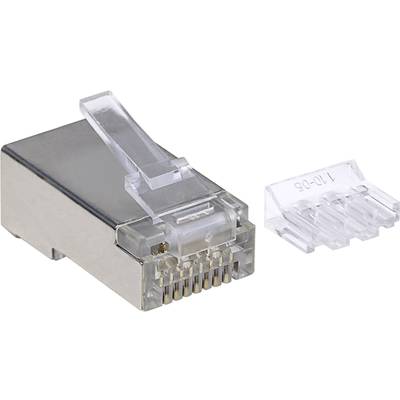 Une prise RJ45 à côté d'un couvercle amovible. Tous deux sont en plastique transparent et sont utilisés pour les connexions de câbles réseau.