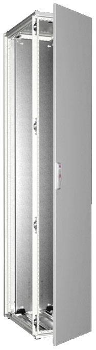 Une armoire électrique grise et ouverte avec ses faces intérieures visibles, conçue pour accueillir des composants électriques dans des environnements industriels.