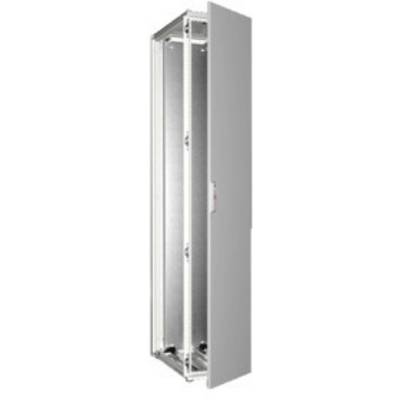 Armoire grise, haute et vide avec une porte ouverte, adaptée au rangement des vêtements ou d'autres ustensiles dans une pièce.