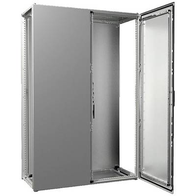 'Armoire métallique grise avec porte partiellement ouverte, montrant un espace intérieur destiné au rangement d'équipements ou de matériels.'