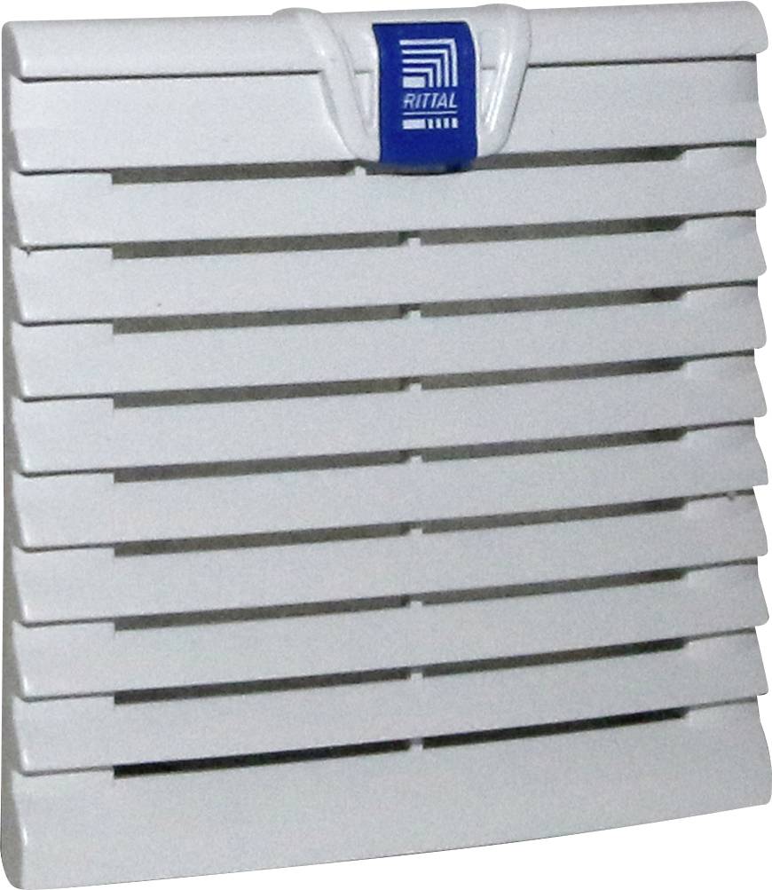 Grille de ventilation à lamelles horizontales, blanc, logo de marque visible en haut au centre.