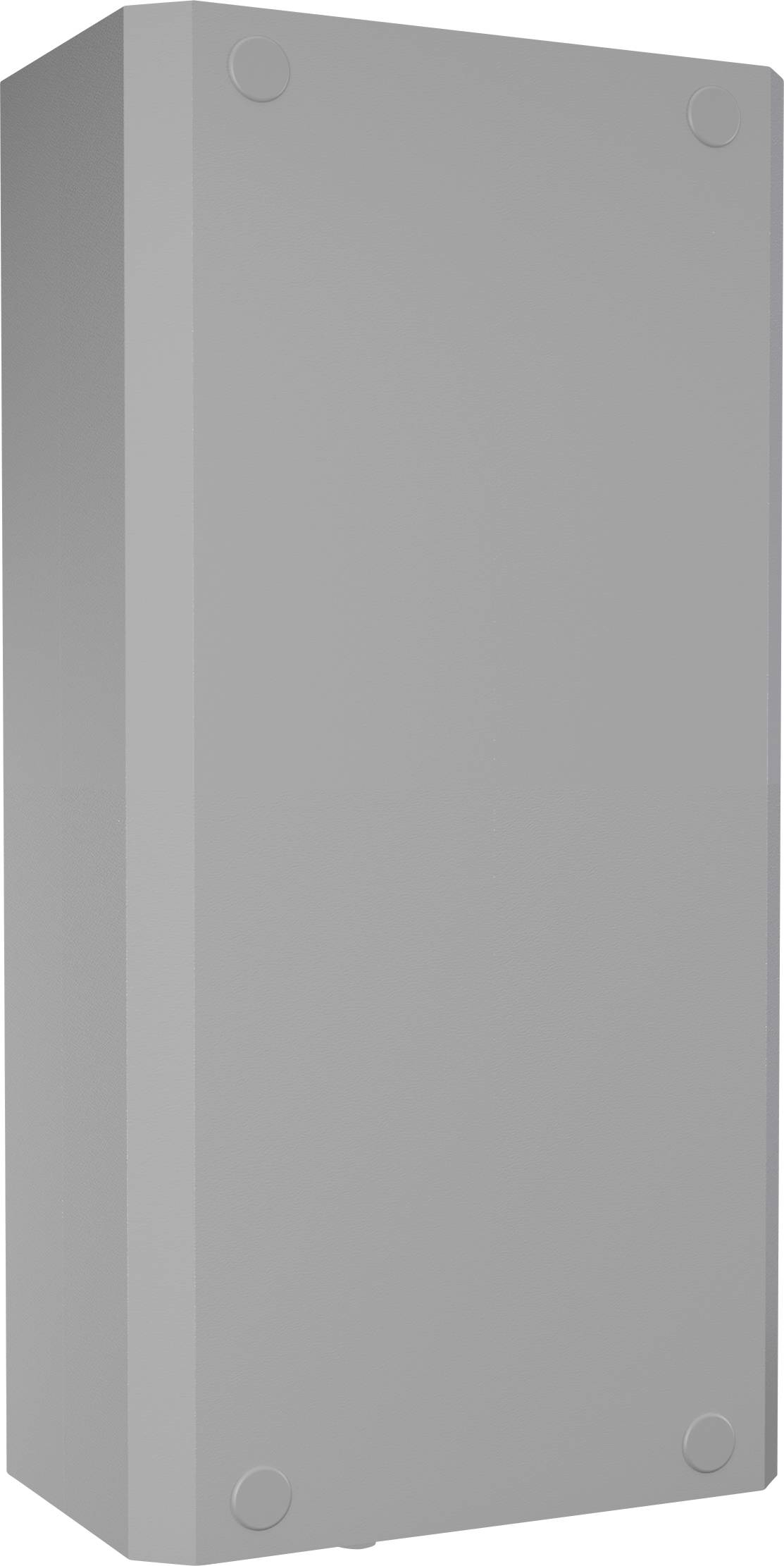Armoire métallique grise, rectangulaire, sans poignées ni détails apparents.