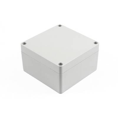 Un boîtier métallique rectangulaire aux coins arrondis avec des trous de vis dans les quatre coins supérieurs.