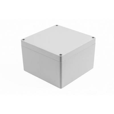 Boîtier carré gris avec des coins arrondis et quatre trous de vis visibles sur le dessus.