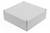 Un boîtier rectangulaire gris avec des angles arrondis et quatre trous de vis aux coins.