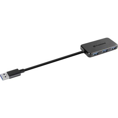 Un hub USB avec quatre ports USB. Le hub dispose d'un câble court avec une fiche USB pour se connecter à un ordinateur.