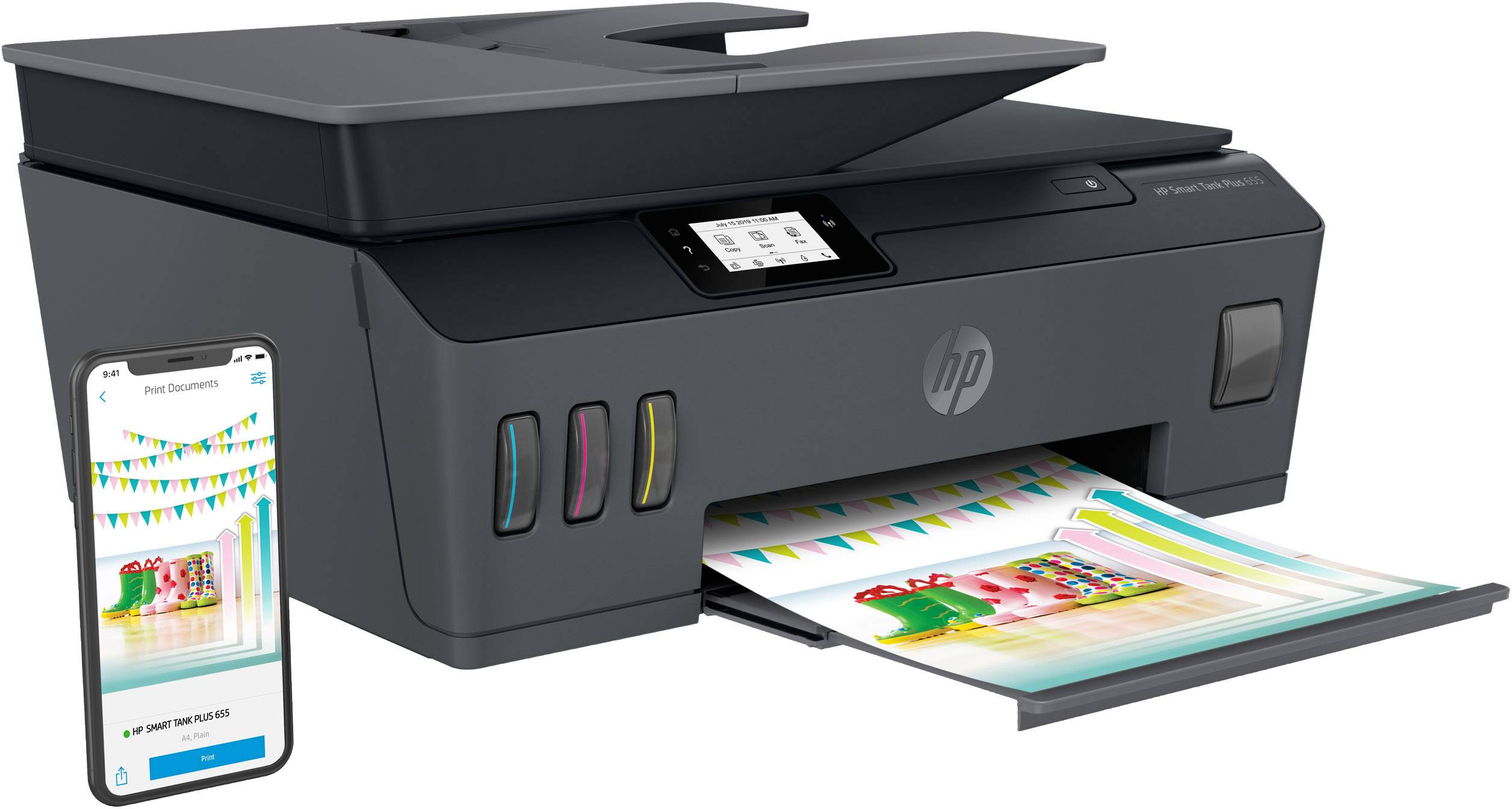HP Smart Tank Plus 655 Imprimante multifonction jet d'encre couleur A4 imprimante, scanner, photocopieur, fax chargeur a-4