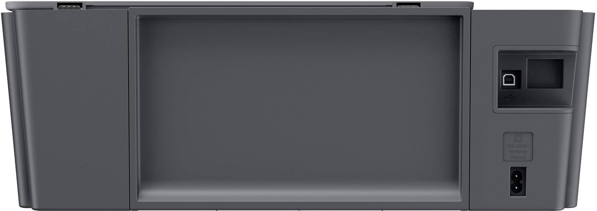 Vue arrière d'une imprimante avec des ports pour le câble d'alimentation et la connexion USB.