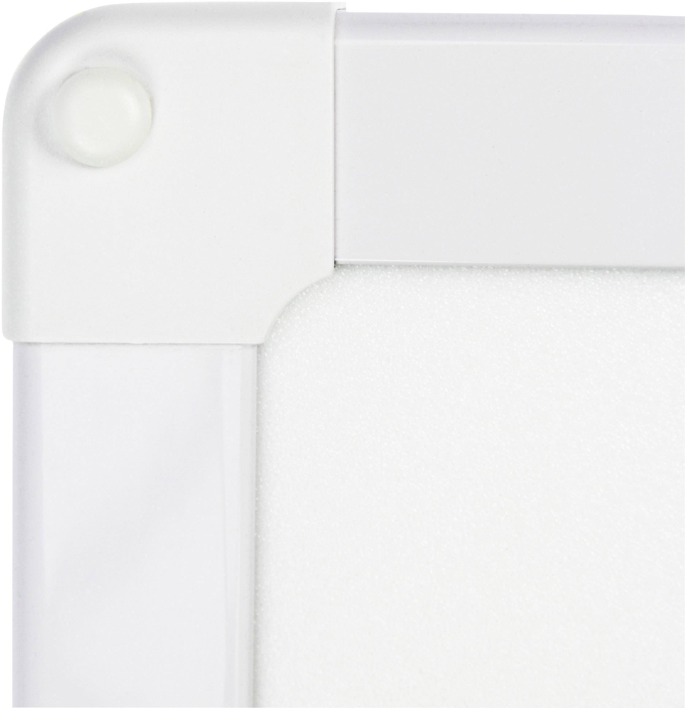 Un tableau blanc simple avec des coins arrondis et un cadre lisse dans le coin supérieur gauche de l'image.