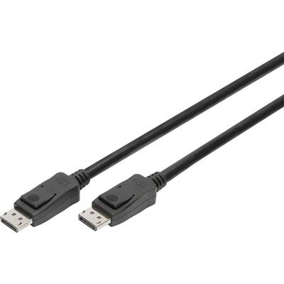 Deux câbles DisplayPort noirs avec des connecteurs rectangulaires et un bouton de verrouillage, utilisés pour connecter des écrans et des ordinateurs.