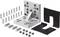 Kit de montage pour modules solaires, composé d'un support d'angle en aluminium argenté, de vis, d'écrous et d'un support noir.