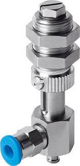 Une valve métallique à capuchon bleu utilisée pour réguler le débit dans un système pneumatique.