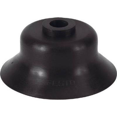 Ventouse noire en caoutchouc, de forme conique avec une ouverture centrale. Utilisée pour la manipulation sous vide dans des applications industrielles.