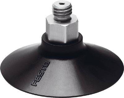 Un ventouse noir avec un raccord métallique et l'inscription 'Festo', placé sur une surface claire.