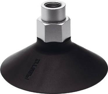 Ventouse noire Festo avec raccord métallique ; utilisée pour la manipulation d'objets par aspiration dans des applications industrielles.