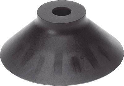 Un objet conique noir avec un trou au centre. Il a une base large et un sommet étroit.
