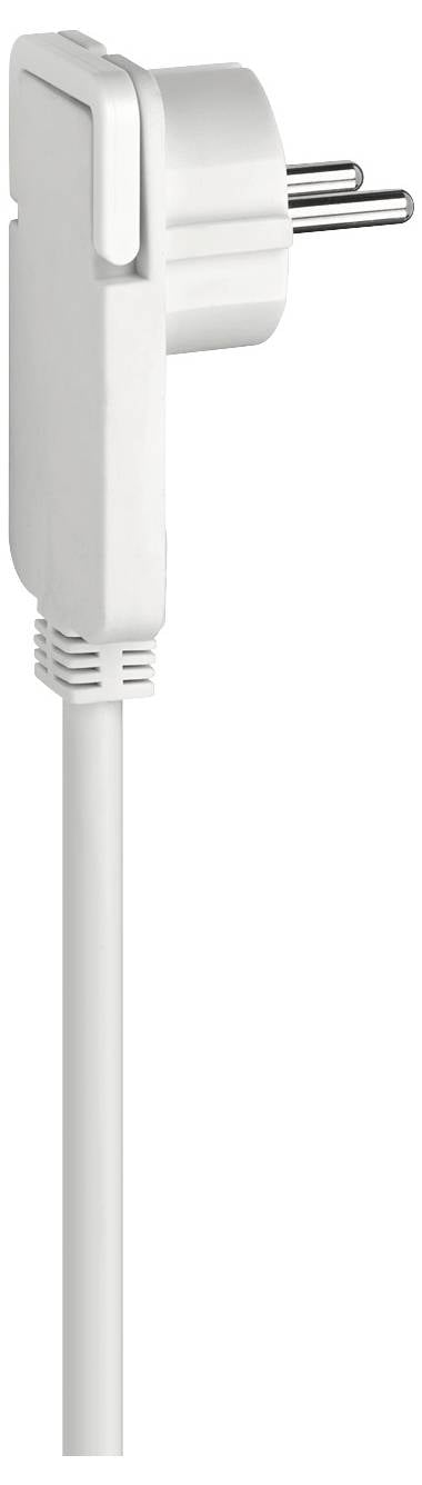 Prise électrique blanche à deux broches avec cordon d'alimentation attaché sur un fond neutre.