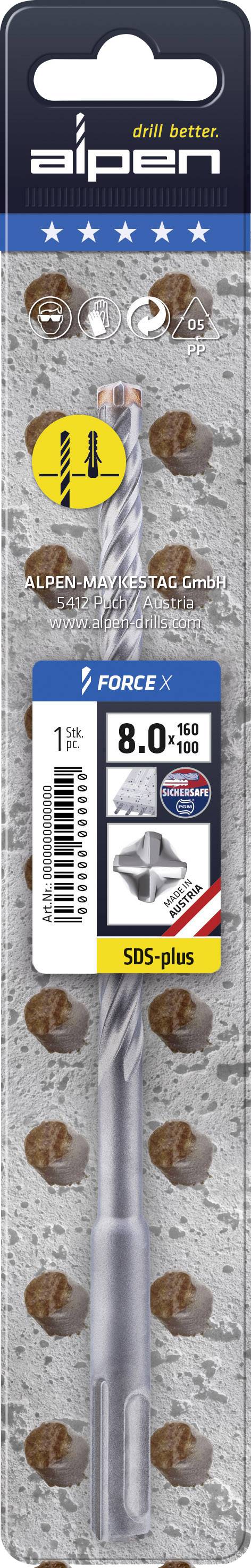 Foret de 8 mm de diamètre, avec emmanchement SDS plus, emballé individuellement. Adapté pour les travaux en béton, illustré sur un fond à motifs.