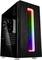 Boîtier PC noir avec fenêtre latérale en verre et bande LED verticale aux couleurs arc-en-ciel sur la façade.