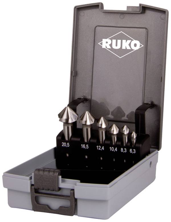 RUKO 102152ERO Jeu de fraises coniques 6 pièces 6.3 mm, 8.3 mm, 10.4 mm, 12.4 mm, 16.5 mm, 20.5 mm HSSE-Co 5 Cobalt tige cylindrique 1 set