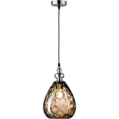 Une élégante suspension en verre brun texturé avec une ampoule apparente, suspendue à un câble noir fin.