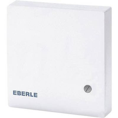 Couvercle blanc de thermostat mural avec vis en bas à droite et inscription bleue 'EBERLE' en bas à gauche.