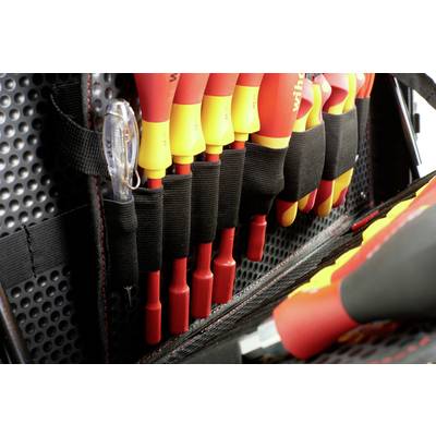 Boîte à outils contenant plusieurs tournevis rouge et jaune dans des supports.