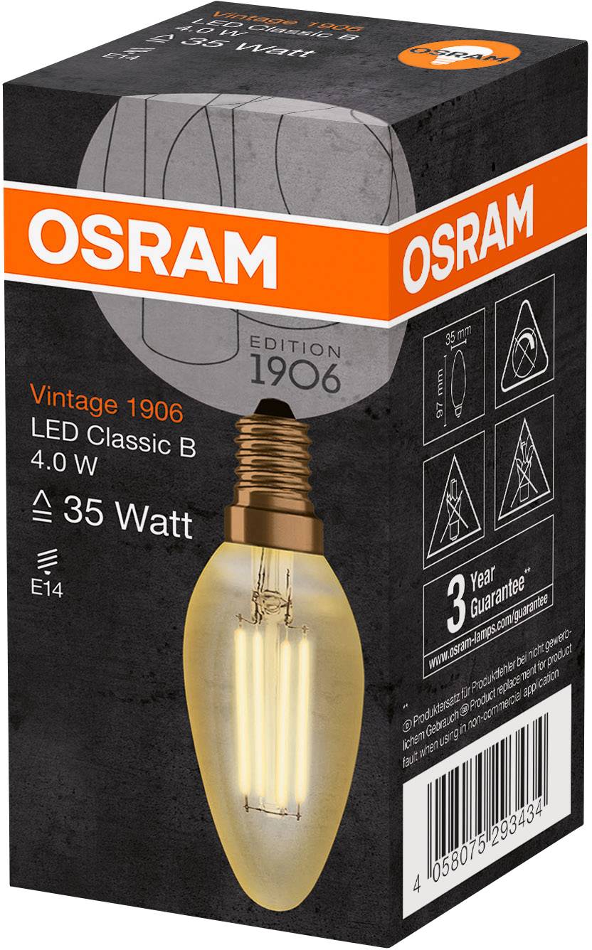 OSRAM 4058075293434 LED CEE F (A - G) E14 forme de flamme 4 W = 35 W blanc chaud (Ø x H) 35.0 mm x 100.0 mm à filament 1-1