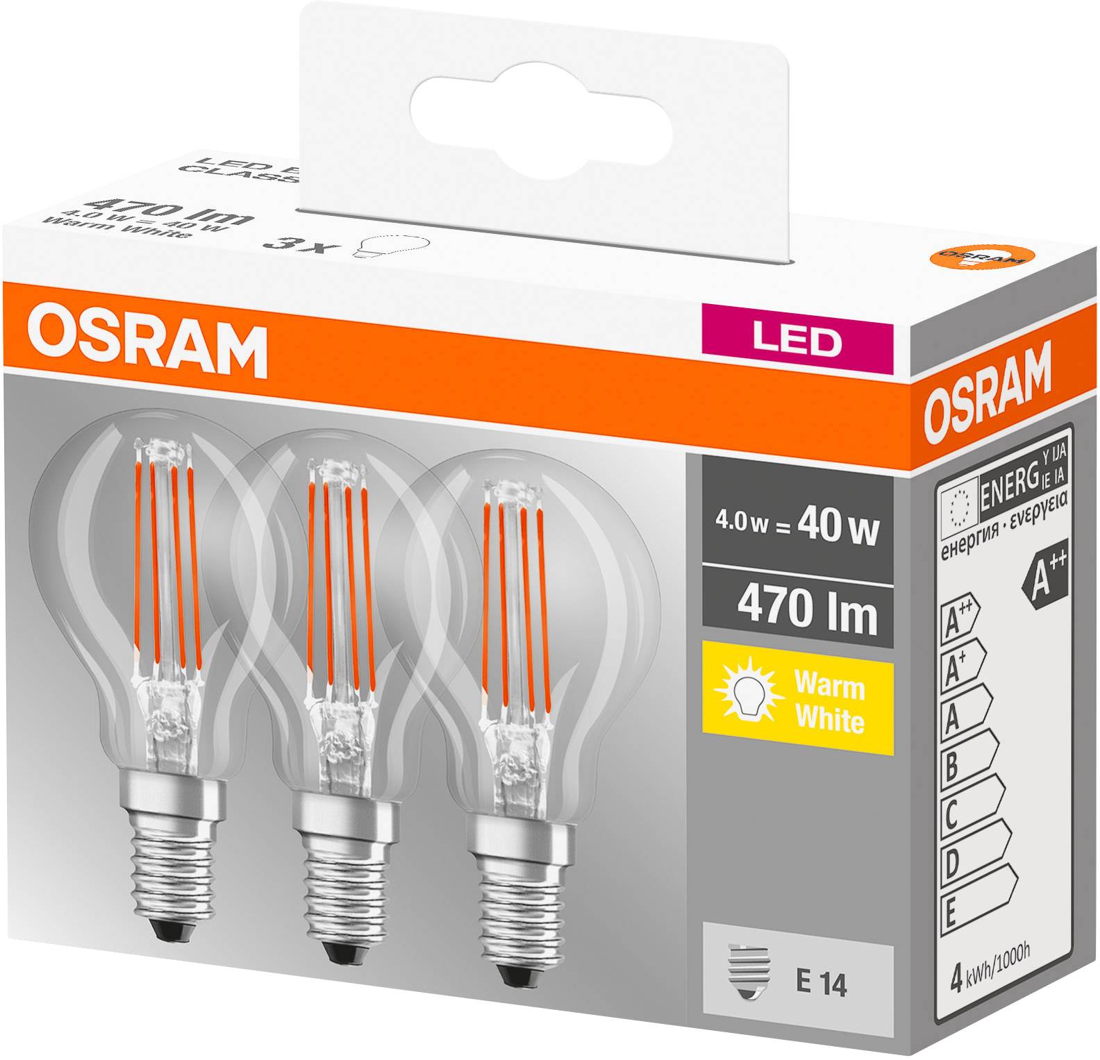 OSRAM 4058075819337 LED CEE E (A - G) E14 forme de goutte 4 W = 40 W blanc chaud (Ø x H) 45.0 mm x 77.0 mm non dimmable -3