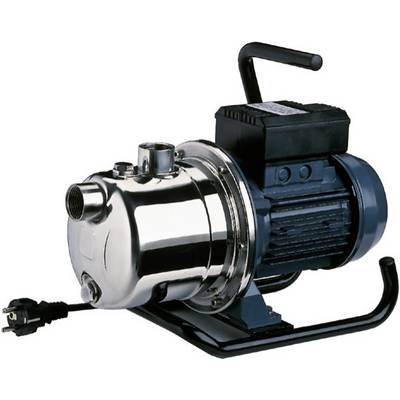 Pompe à eau en acier inoxydable avec moteur électrique, poignée noire et câble de raccordement, adaptée aux applications industrielles.