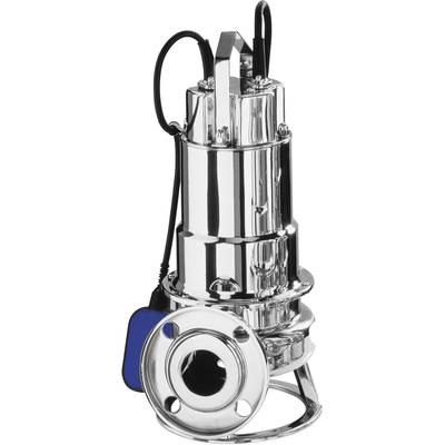 Une pompe de relevage argentée avec des câbles et un flotteur bleu pour le pompage de l'eau. Idéale pour des applications industrielles.