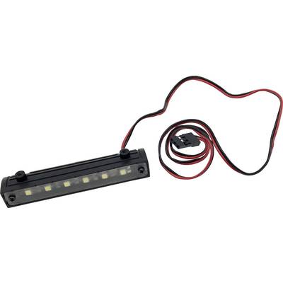 Barre LED noire à six LED avec des câbles rouges. Adaptée aux applications électroniques ou à l'éclairage dans les modélismes.