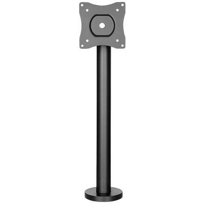 Un support de moniteur noir avec un socle rond et un support rectangulaire, adapté pour la fixation d'écrans.