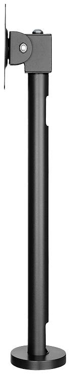 Un poteau de support noir vertical avec une articulation en haut, probablement destiné à la fixation ou au support d'équipements ou de structures.