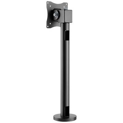 Un bras de moniteur noir réglable en hauteur, fixable sur un bureau. Adapté pour l'ajustement ergonomique des positions d'écran.