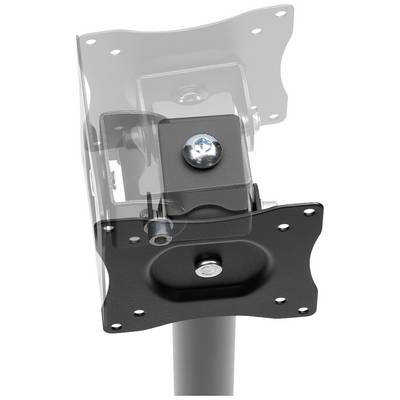 Un support noir pour TV ou moniteur avec fixation ajustable, adapté à différentes tailles et positions d'écran.
