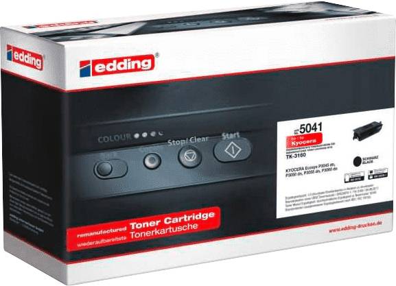 Emballage d'une cartouche de toner Edding reconditionné, modèle TK-3100, compatible avec les modèles d'imprimantes Kyocera, contient 1 pièce.
