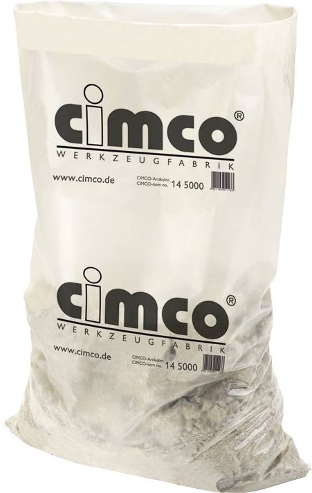 Sac en plastique portant l'inscription « cimco Werkzeugfabrik », contenant du matériau isolant.