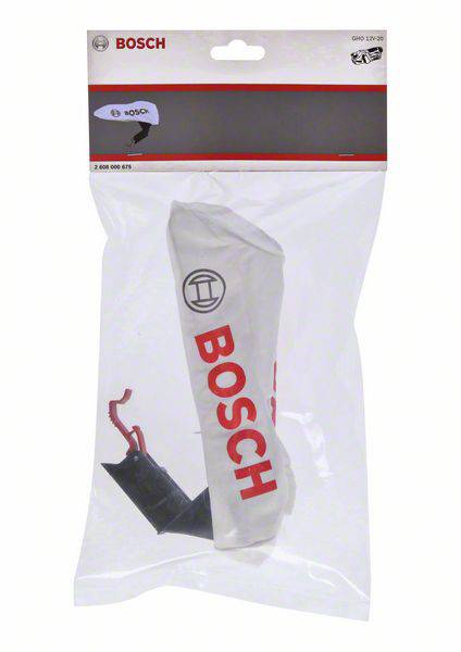 Un sac d'aspirateur Bosch dans un emballage transparent adapté aux outils. Le logo de la marque et l'image du produit sont visibles.